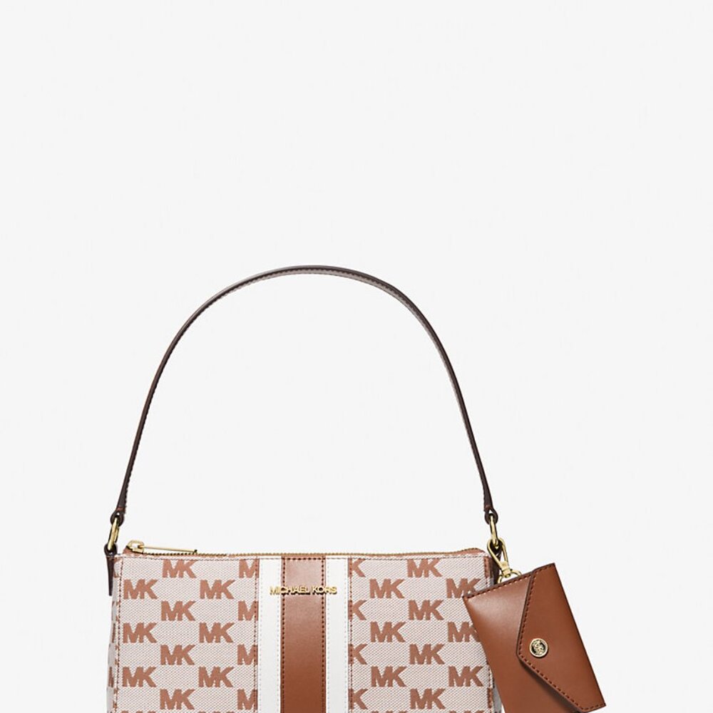 Michael Kors Vincent Med Logo Jacquard Pochette W/card Case Color: Luggage - Picture 7 of 10